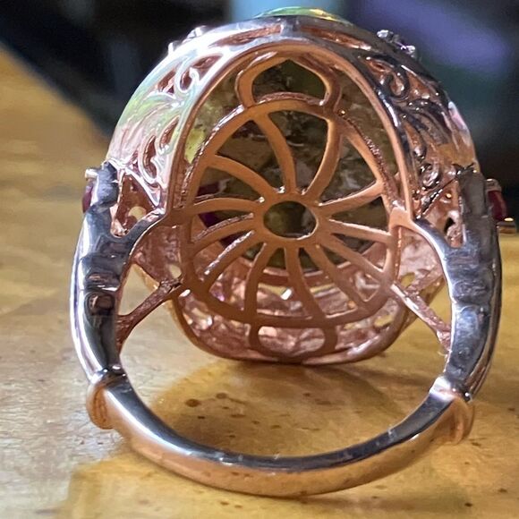 Natural Tasmanian Stichtite Garnet Sterling Silver Cocktail Ring Size 9 - Picture 4 of 11